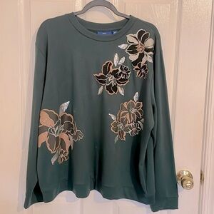Apt. 9 Women's Crew Neck Pullover Embellished Sweater Forest Green Sz XXL